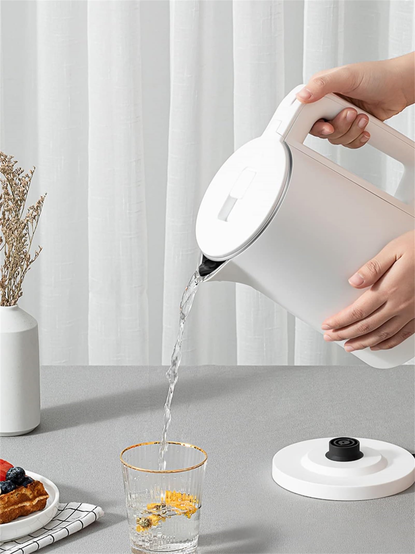Hervidor de agua eléctrico de acero inoxidable 304, ebullición rápida, apagado automático, protección contra ebullición en seco, hervidor de café, 2 min, 1500 W, blanco, 2,3 L