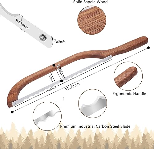 Miniatura 7 de Cuchillo de pan de madera con lazo para pan casero, cortador de pan y bagel de 15.7 pulgadas, cuchillo de bagel dentado, diseño de lazo de violín