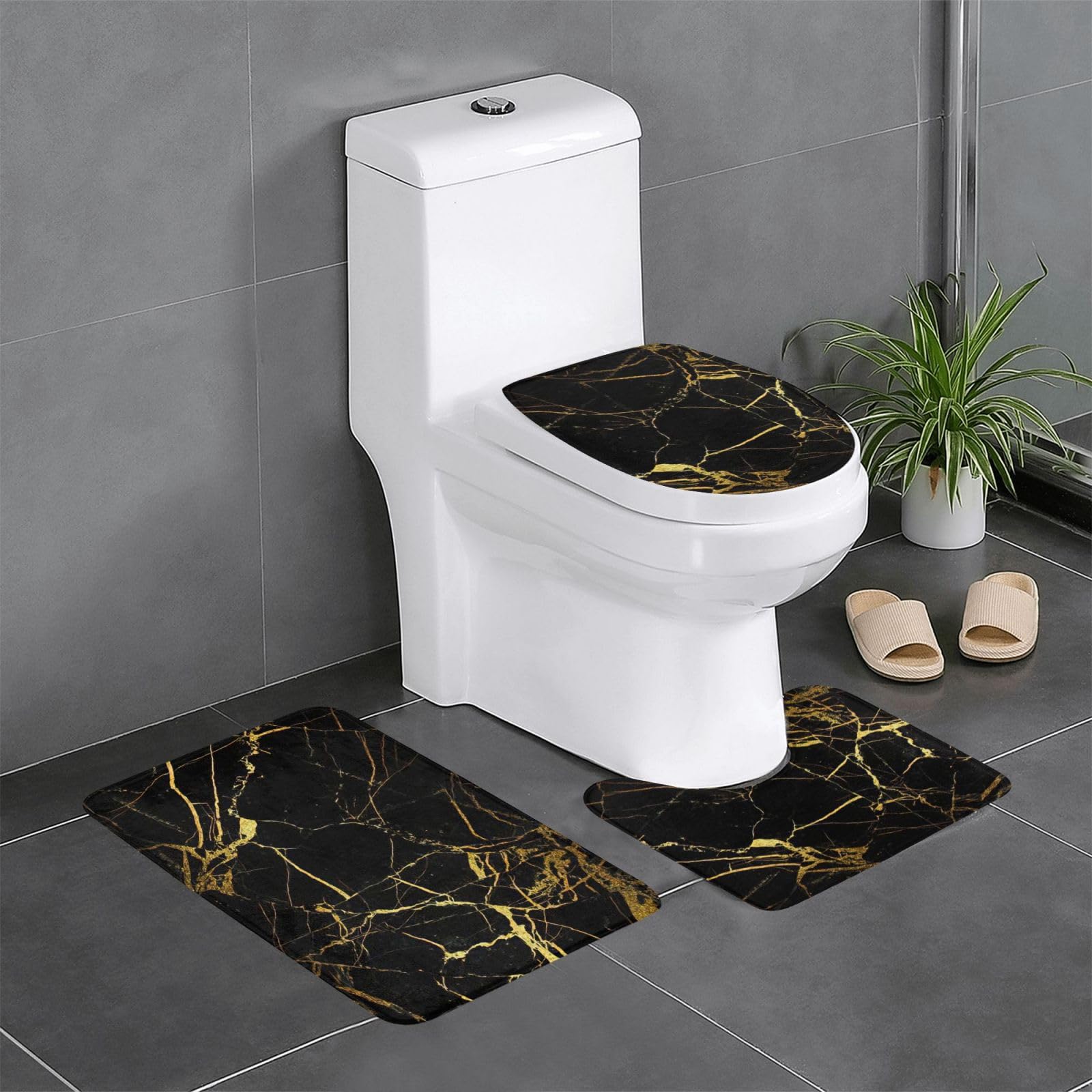 Juego de alfombras de baño de poliéster para decorar un aseo moderno y elegante