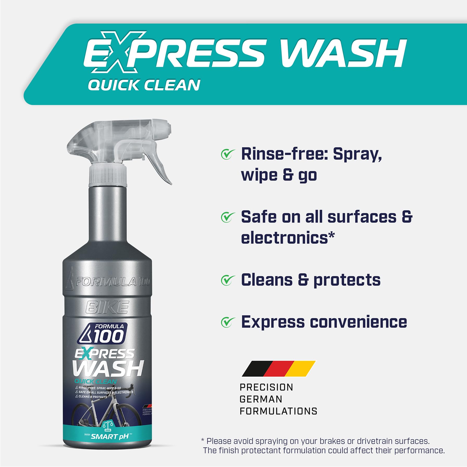 Quick Clean Express - Lavado de bicicletas - Limpieza sobre la marcha para bicicletas y bicicletas eléctricas - Suave, sin esfuerzo, protege y conserva el acabado