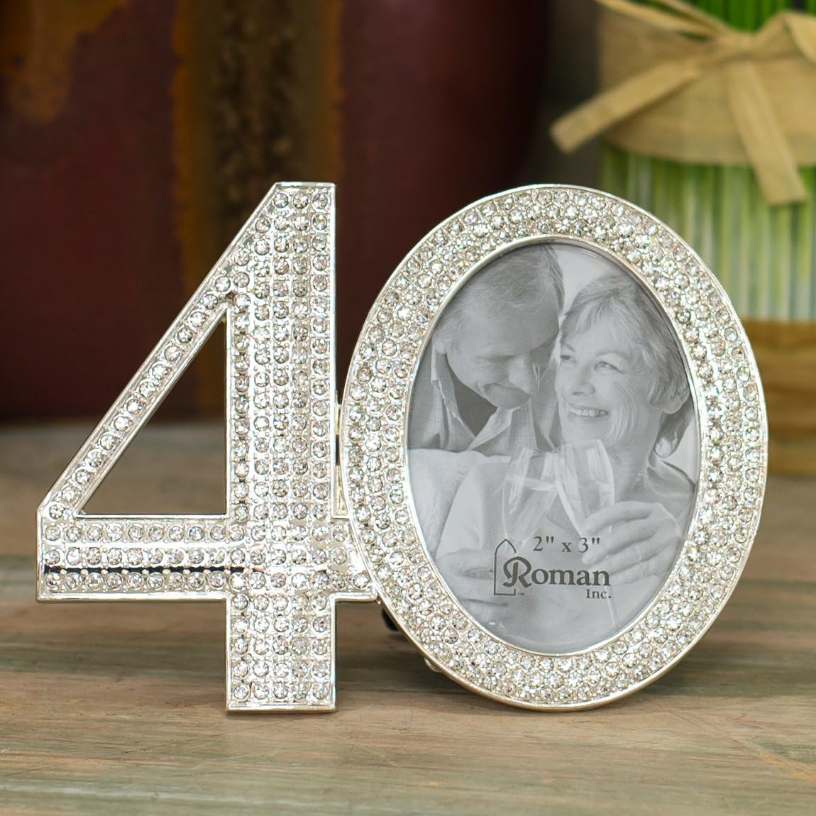 Roman Giftware Inc., Caroline Collection, Wedding & Anniversary, 3.25" H 40TH Rhinestone Frame,Religious, Inspirational, Durable (4x1x3)