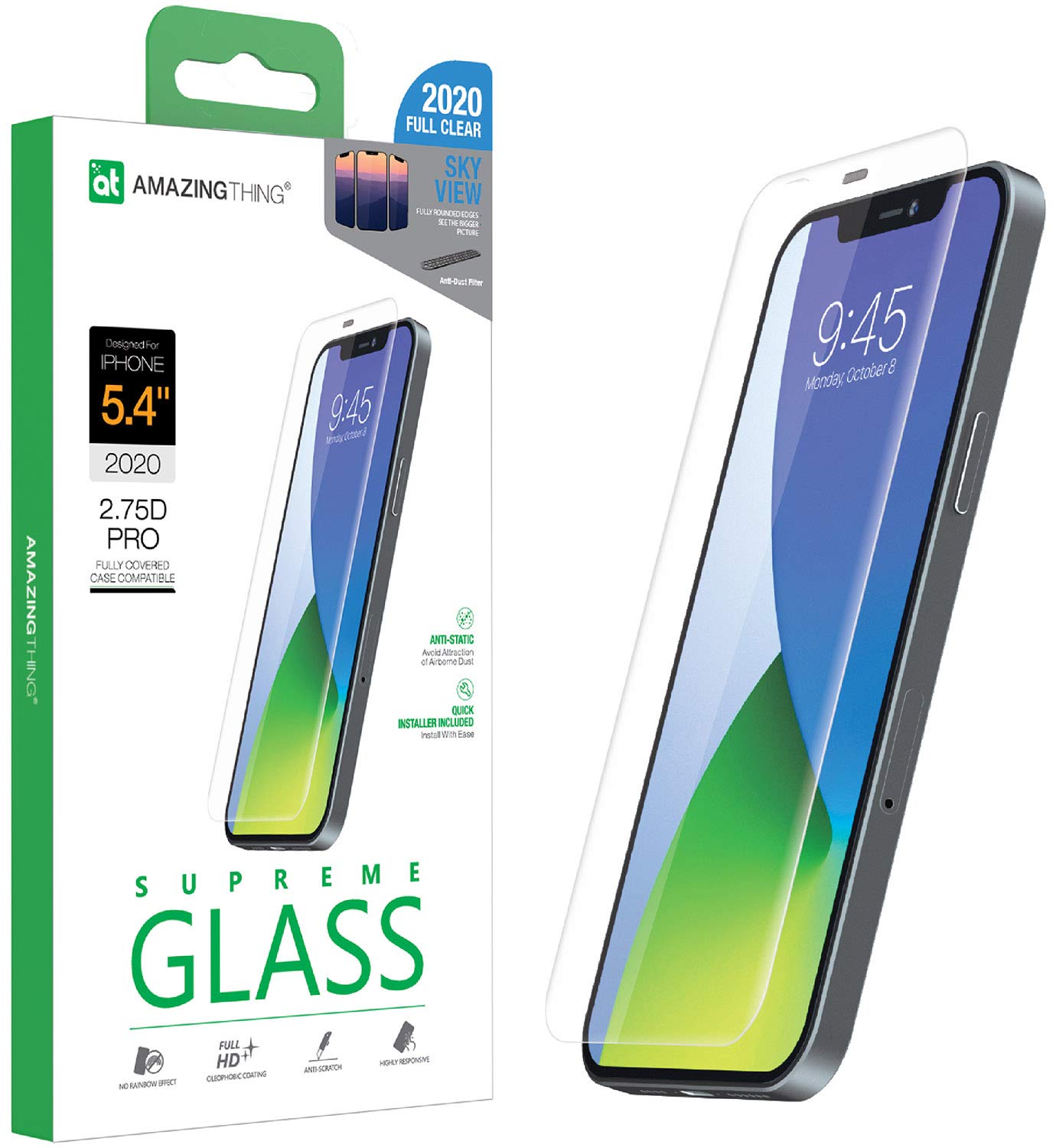 at AMAZINGthing Amazing Thing Supreme Glass for iPhone 12 Mini Screen Protector (5.4 inch) Tempered Glass with Dust Filter and Easy Install Tray - [SKY VIEW 2.75D]