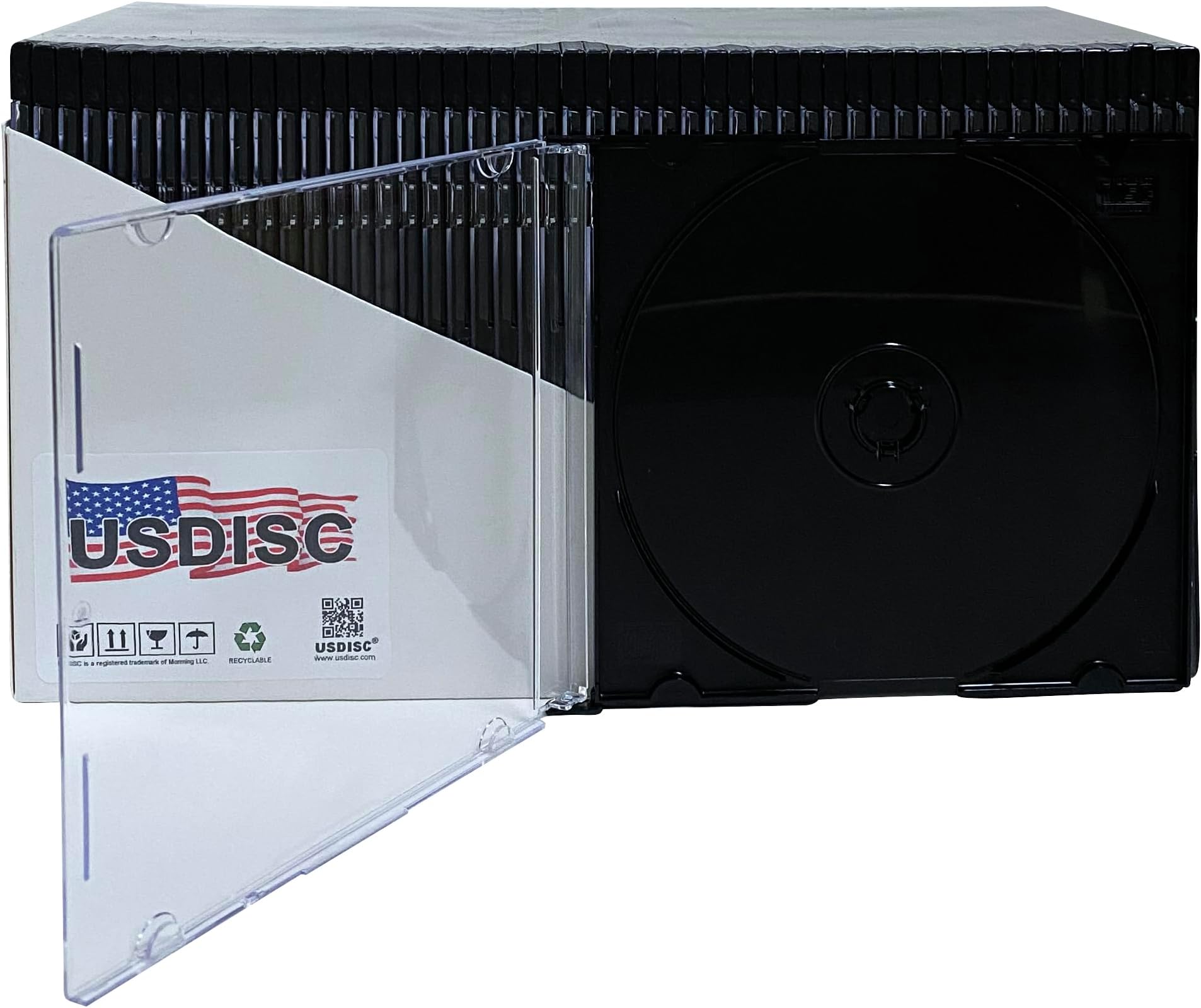 USDISC CD Jewel Cases Slimline 5.2mm, Single 1 Disc, Black, Pack of 200
