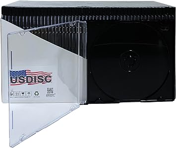 USDISC CD Jewel Cases Slimline 5.2mm, Single 1 Disc, Black, Pack of 25