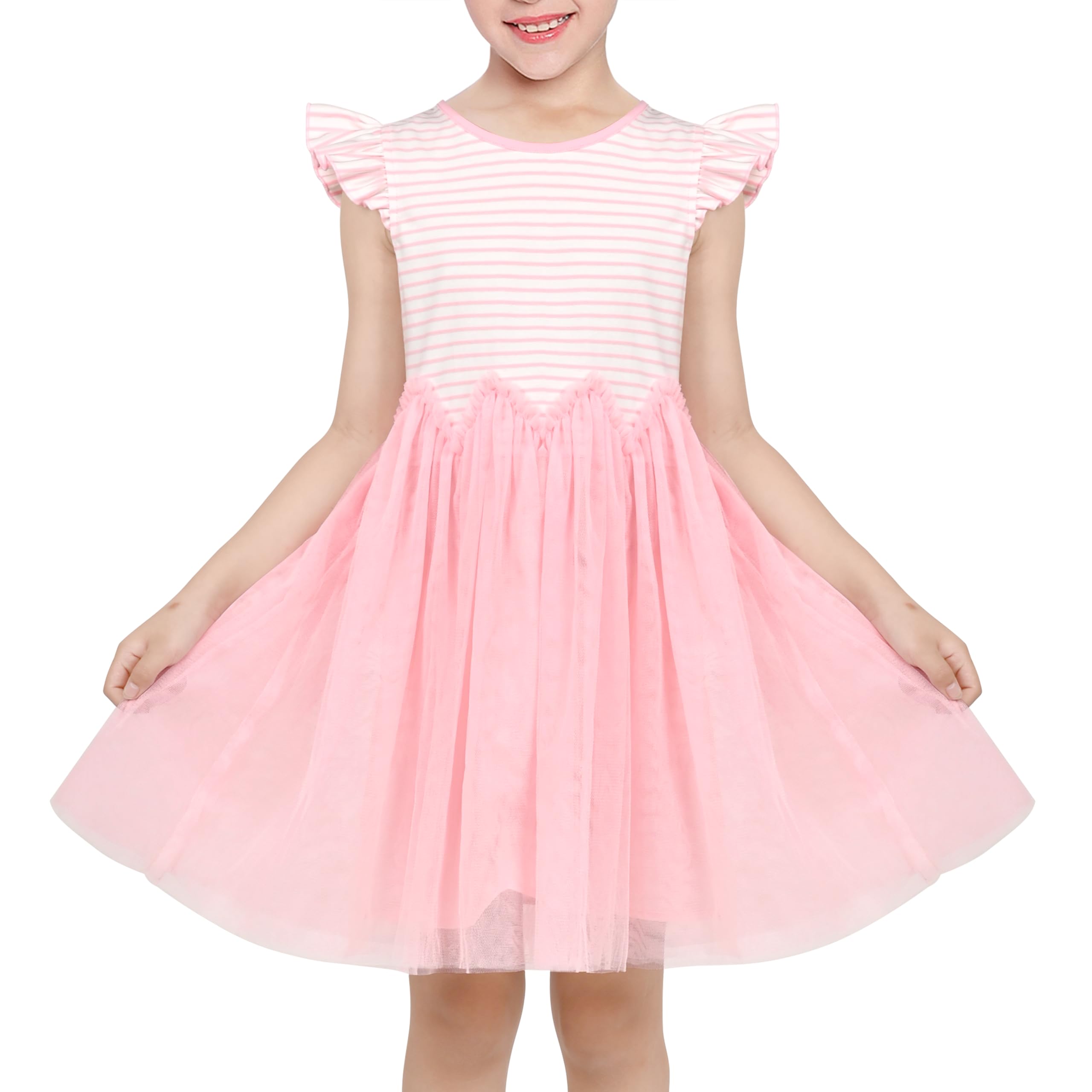 Sunny Fashion Vestido para niña Rosa Lentejuela Boda Alto bajo Tul Falda Tutu Manga de aleteo 4-8 años
