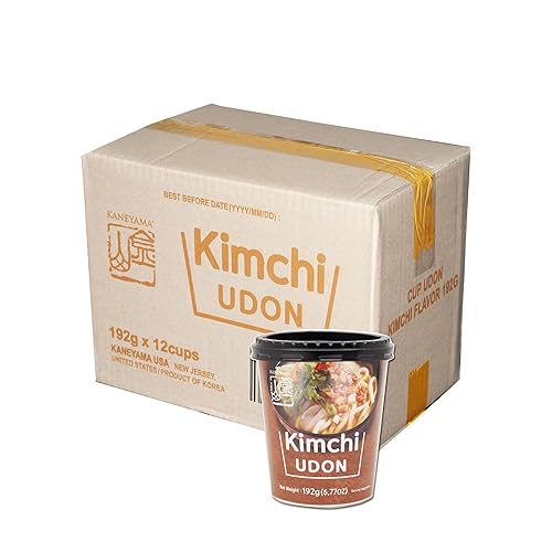 Kaneyama Taza de sopa de fideos, Udon de estilo japonés, sabor picante Shoyu-Kimchi, fideos frescos masticables instantáneos y aptos para