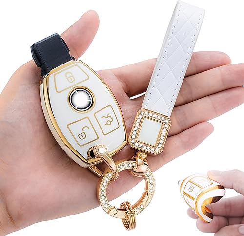 LCWPJWWS Funda para llavero Mercedes Benz, TPU suave protección de 360 grados para Clase A Clase C Clase G Clase S Clase E Clase E, Modelo-b (Blanco)