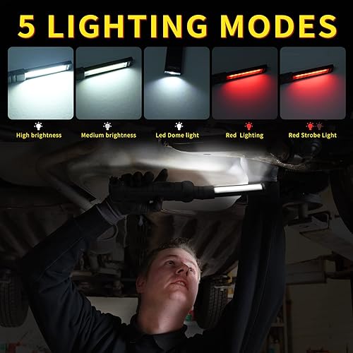 Miniatura 9 de Luces LED de trabajo recargables, linterna de mano para hombre, regalo de cumpleaños, luz de trabajo magnética, rotación de 360, 5 modos, linterna