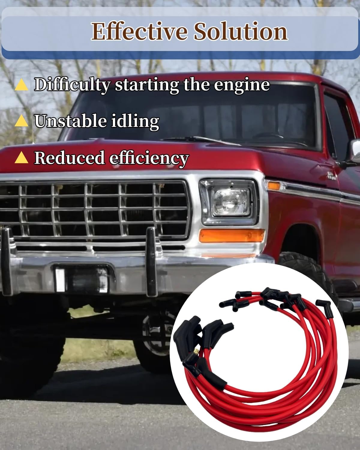 M12259C301 10Pcs 10.5mm Red Spark Plug Wires Set Fit for Ford F-150 F150 1979-1995 Mustang 1964-1995