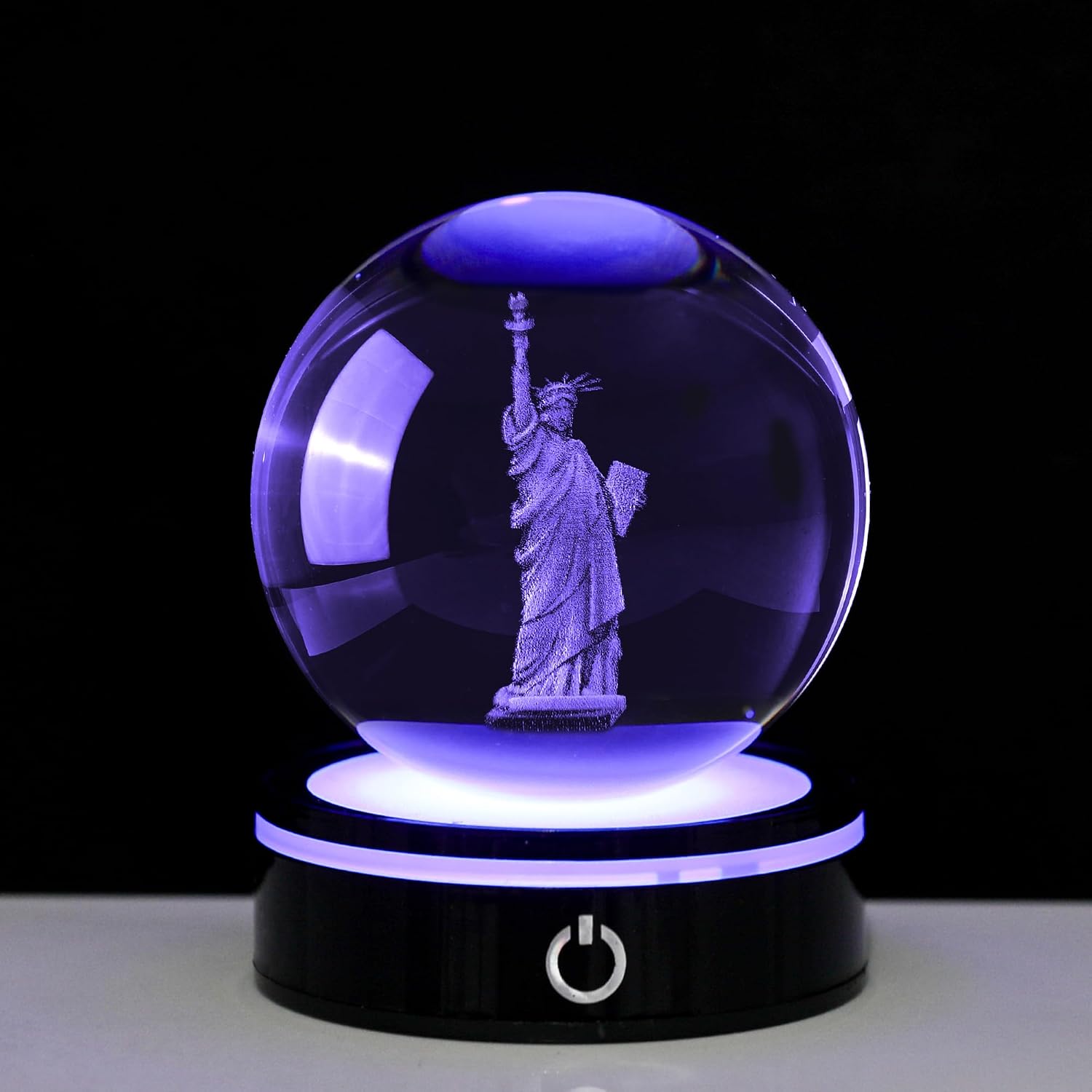 3D Liberty Crystal Ball Figurine,3.15inch/80mm Coloful LED Light Base Laser Engraved Decorative,New York City Souvenirs Gifts for Women Men Friends