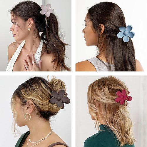 Miniatura 3 de 8 pinzas para el cabello con diseño de flores, antideslizantes, pinzas de garra grandes, agarre fuerte, duraderas para mujeres, cabello grueso,