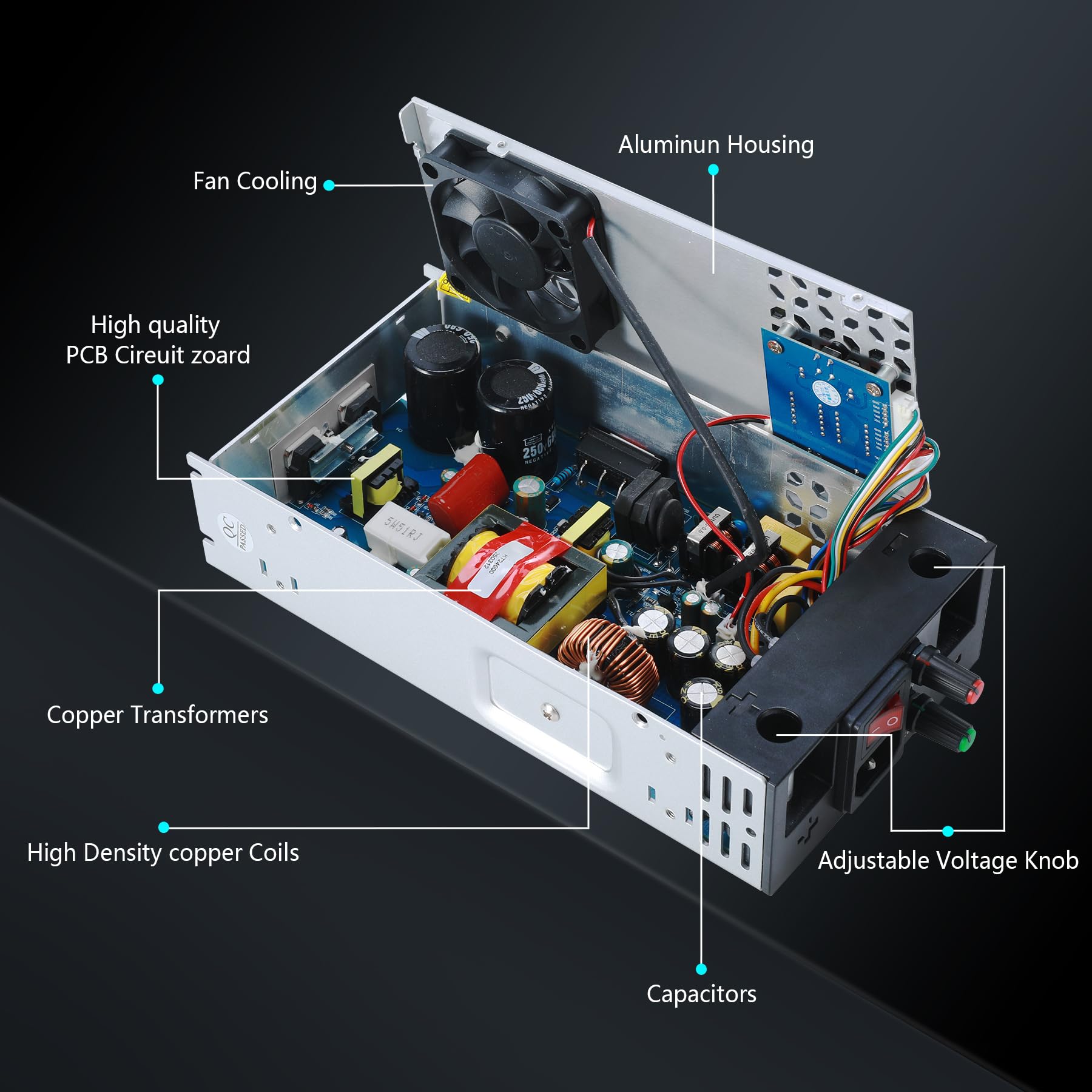 Einstellbare Schalternetzteil DC (0-17V 0-30A) 500W DIY Trafo 230V AC auf DC Transformator Industriell für LED Lichtleiste Lampe 3D Drucker Motor Pumpe SMPS 110V/220V Button