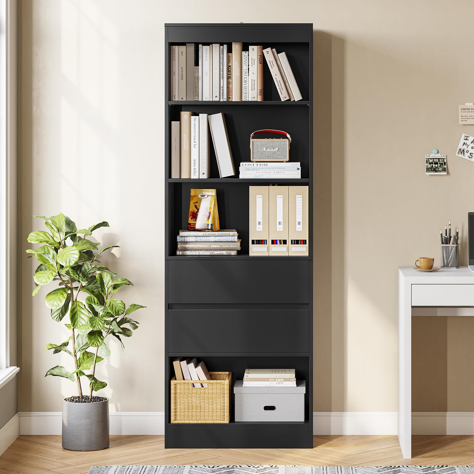 Mobile Alto con Ripiano Regolabile, Mensola in Piedi, Mobiletto da Bagno, Libreria a Scomparti Aperti,Mobiletto Multiuso per Bagno, Soggiorno, Camera da Letto, 180 x 60 x 30 cm(Nero)