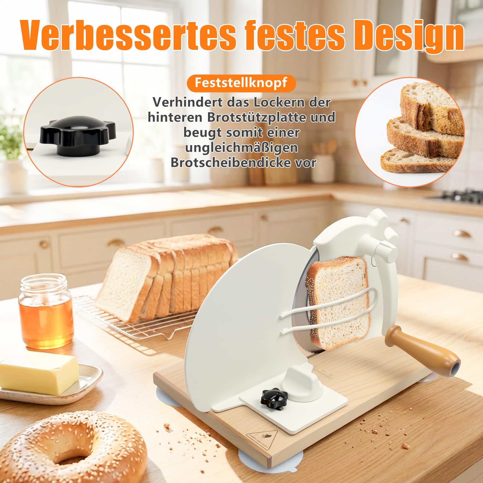 Verbesserter Brotschneidemaschine Manuell mit Gezahnten Edelstahlklingen, Einstellbarer Schnittstärke von 0-0,75 Zoll und Metallführungsschienen, Geeignet für Private Küchen Gewerbliche Bäckereien