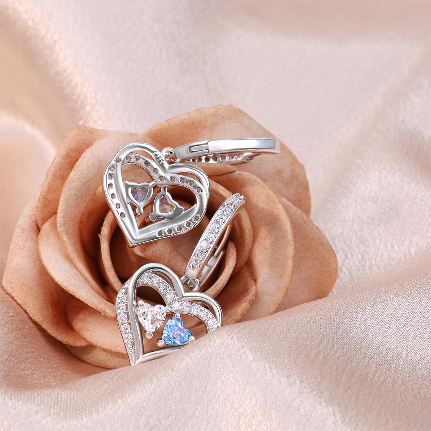 Sterling Silver Dangle Hoop Earrings Charms Love Heart Hypoallergenic Fashion Jewelry Dainty Birthday Gift - Image 5