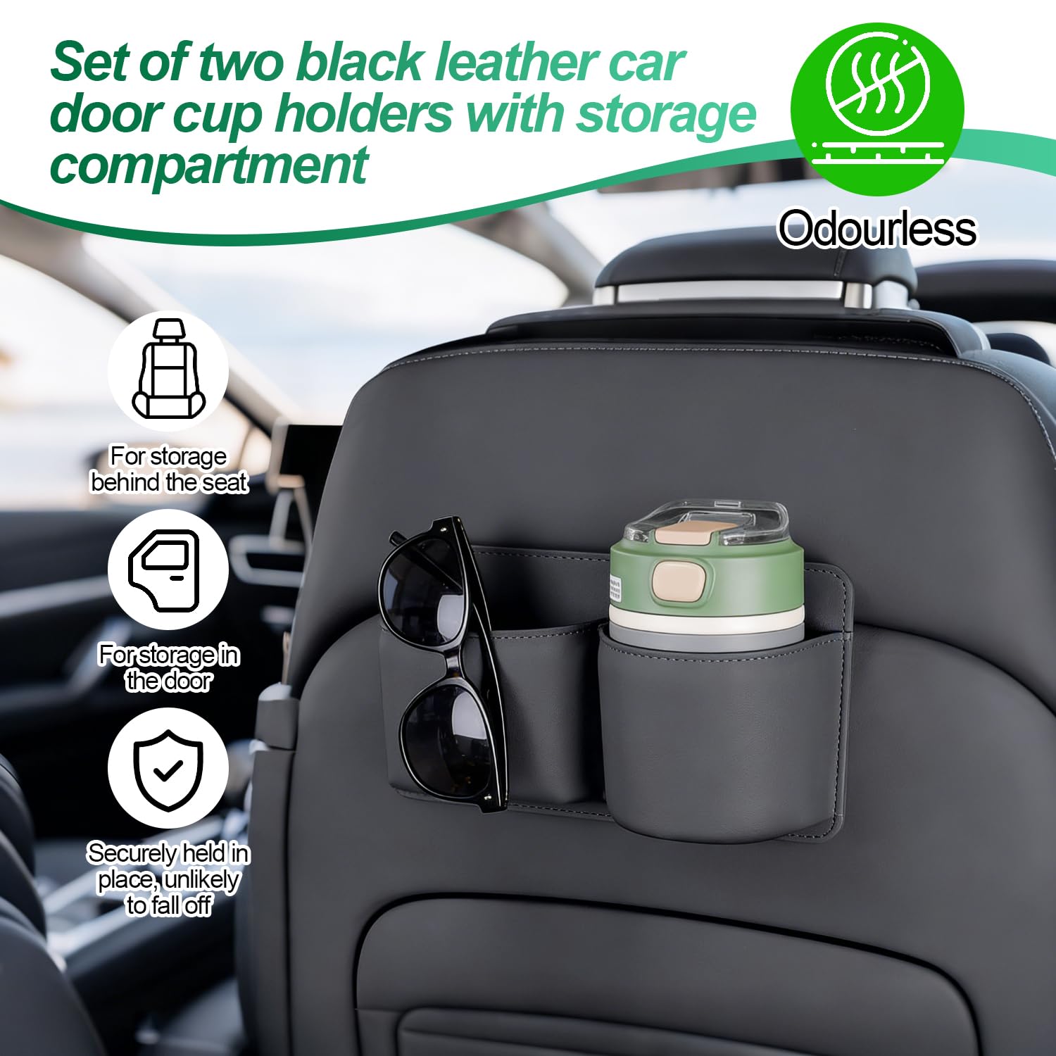 2 PCE Porte Gobelet Voiture, Organisateur Voiture, Fixation Double Clip | Organisateur Voiture, Autositz Organizer, Cuir, 2-en-1, Stable, pour Porte & Siège, Téléphone, Clés, Gobelet, Sans Outil