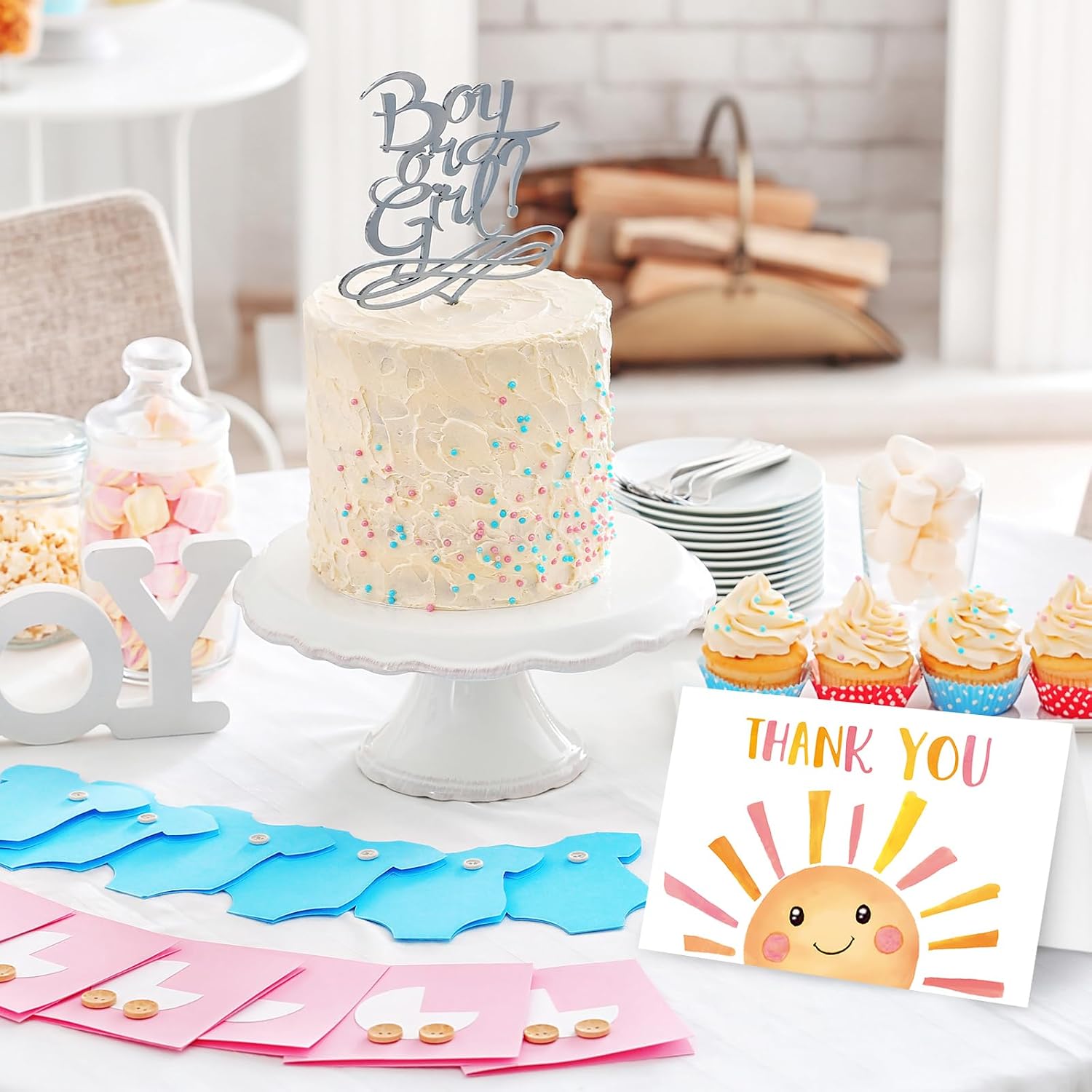 Whaline 24 Pack Sunshine Thank You Cards Pink Orange Cartoon Sun Note Card with Envelopes Stickers Cute Greeting Blank Card for Birthday Baby Shower