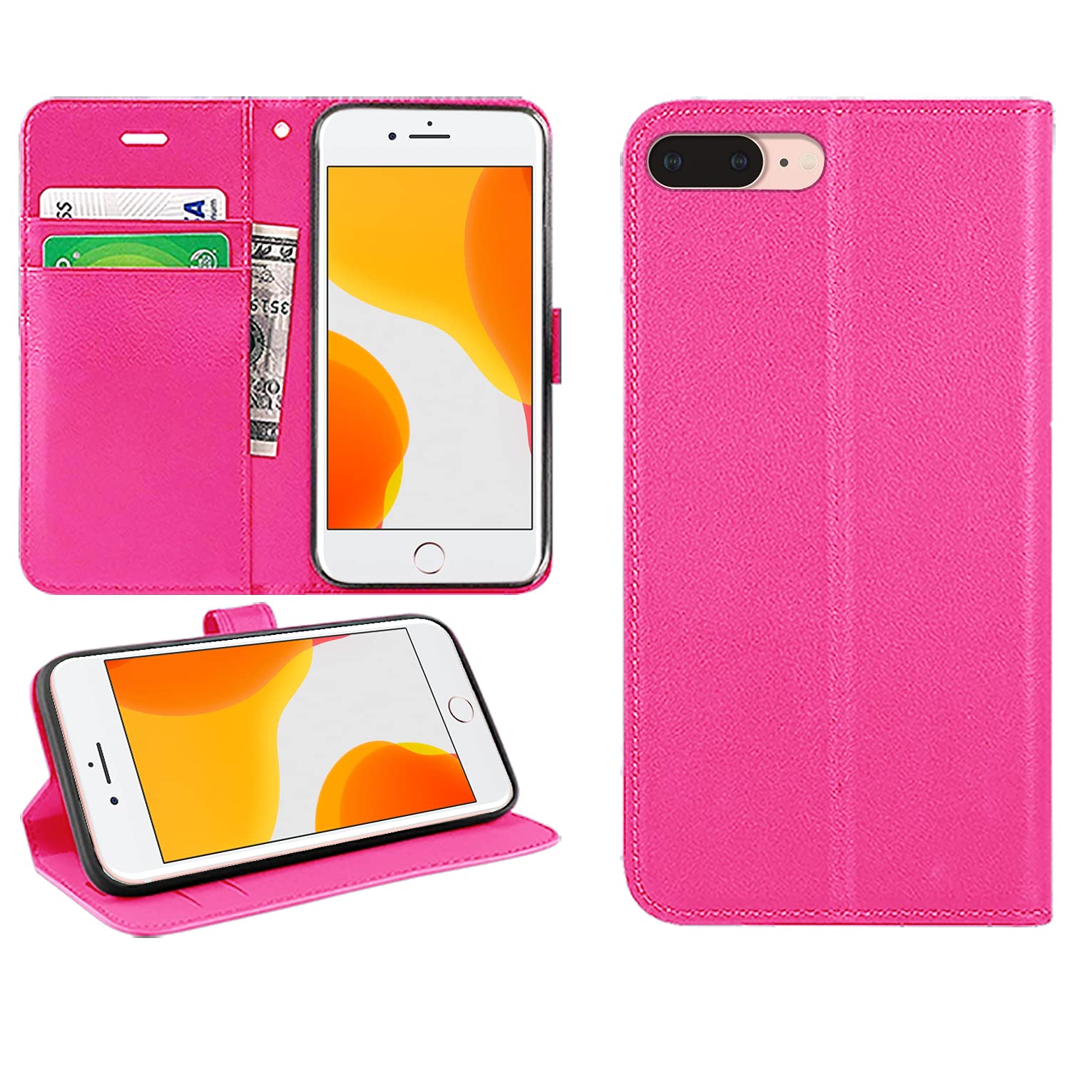 DN-Technology IPhone 7 Plus Case, IPhone 8 Plus Case, Flip Folio PU Leather Book Phone Cover, Wallet Stand Feature Magnetic Closure ID Card Holder