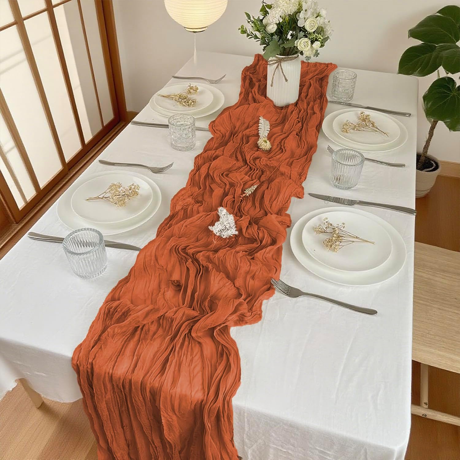 16 Pack Cheesecloth Table Runners 20" x 120", Boho Gauze Table Decor for Wedding, Bridal Shower, Birthday Party, Long Romantic Runner(Terracotta) - Image 4
