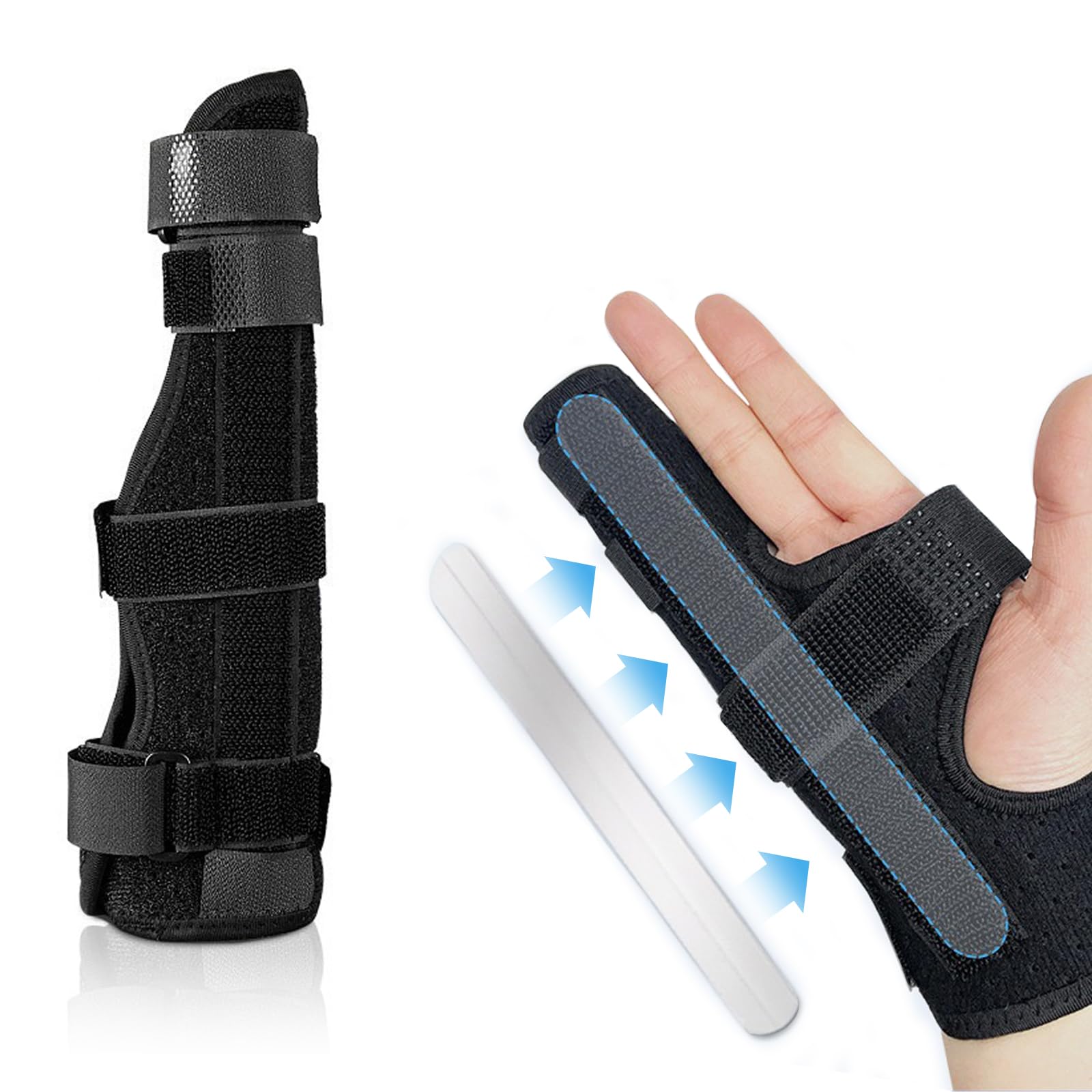 小指 薬指スプリント 関節 プレート 入り 骨折固定スプリントブレース 指サポーター フィンガーサポート（固定プレート付き）人差し指 サポーター 装着・固定 小指 薬指 骨折 男女兼用 (黒、M)