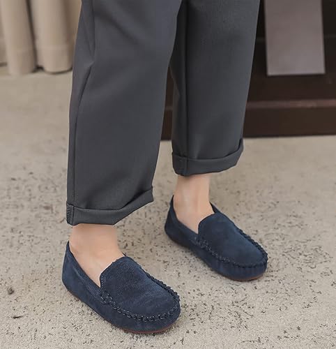 Miniatura 5 de DADAWEN Mocasines de piel de ante suave para niños y niñas pequeños, zapatos de vestir planos para barco, para boda, iglesia, zapatos Oxford