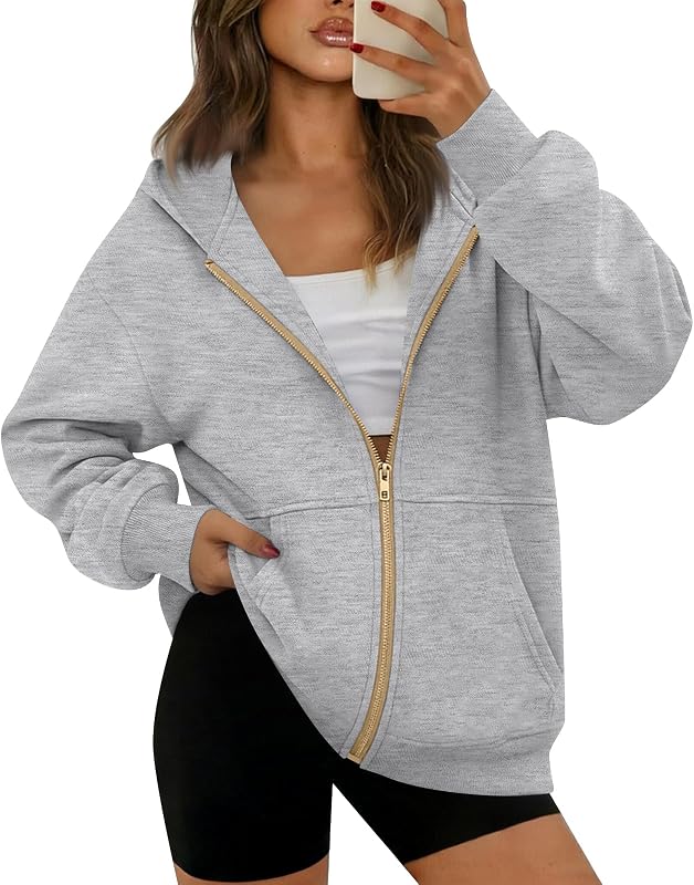 Oversized Zip Up Hoodies Women Y2k Hooded Sweatshirt Travel Fleece Jackets