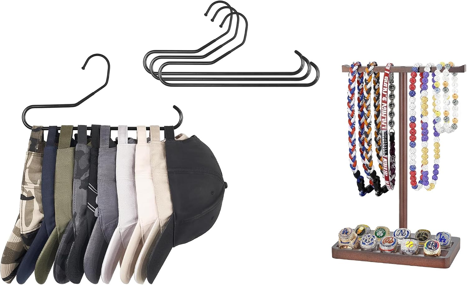 Mkono Hat Organizer for Baseball Caps Metal Hat Rack for Closet and Baseball Drip Necklace Holder, Ring Display Holder
