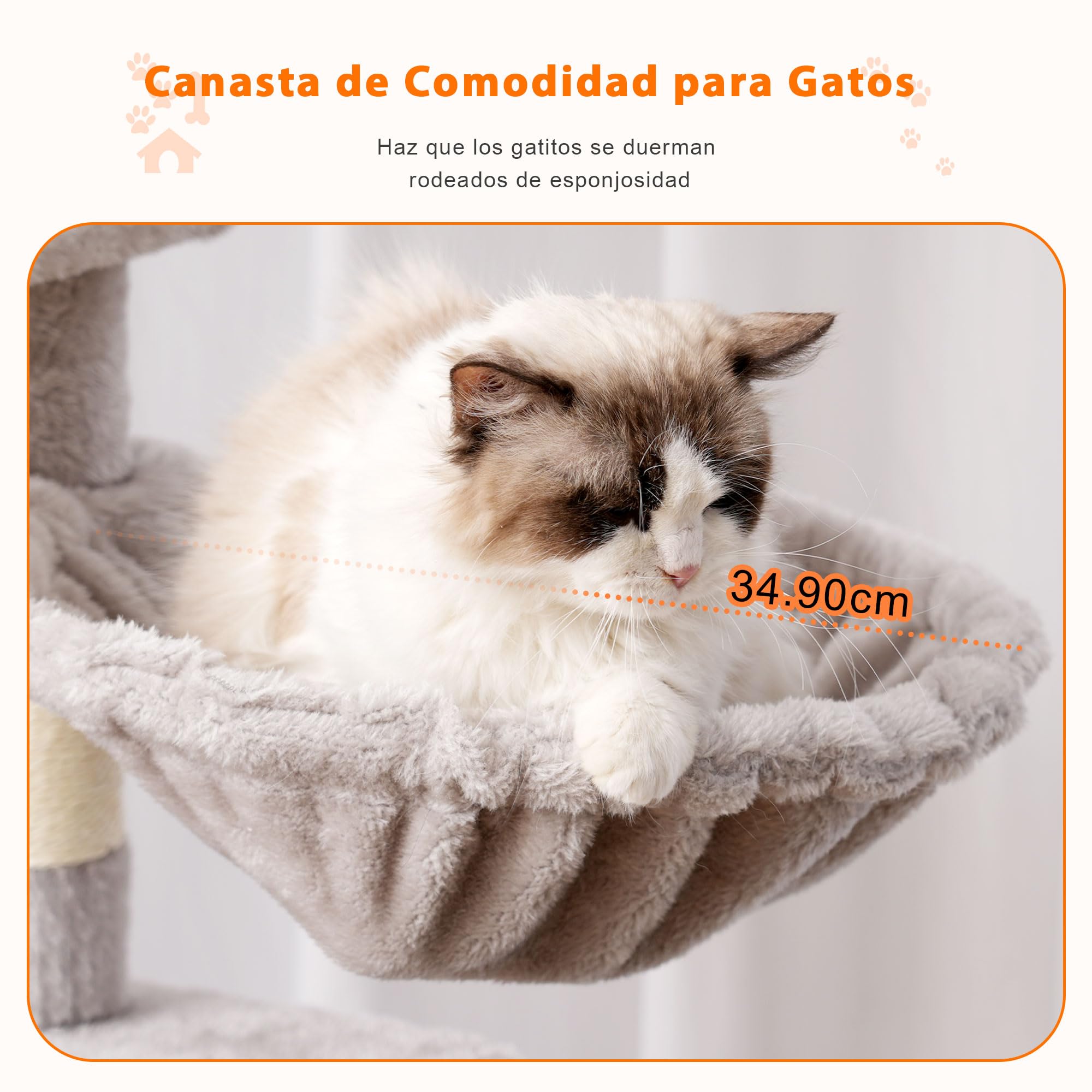 Heybly Árbol para Gatos Alto, 178 cm Altura, Columna Rascador para Gatos Domésticos, Árbol Multi - Niveles: 8 Columnas Rascador, 2 Huecos, 2 Plataformas, Hamaca y Cesto,Gris humeado HCT036W