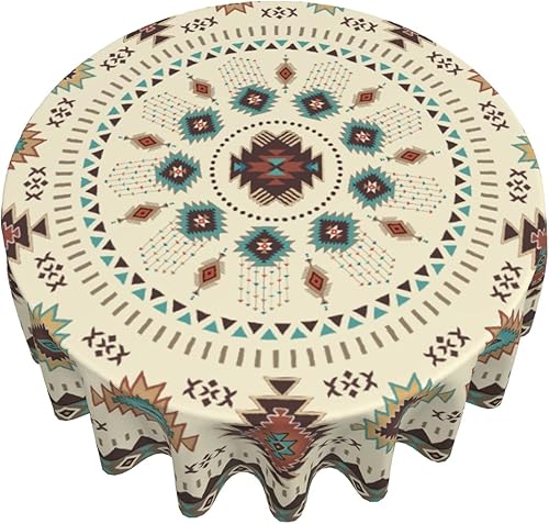 Miniatura 7 de Giwawa Mantel redondo azteca del suroeste de 60 pulgadas, diseño étnico tribal geométrico, estilo vintage, mantel circular bohemio y chic lavable