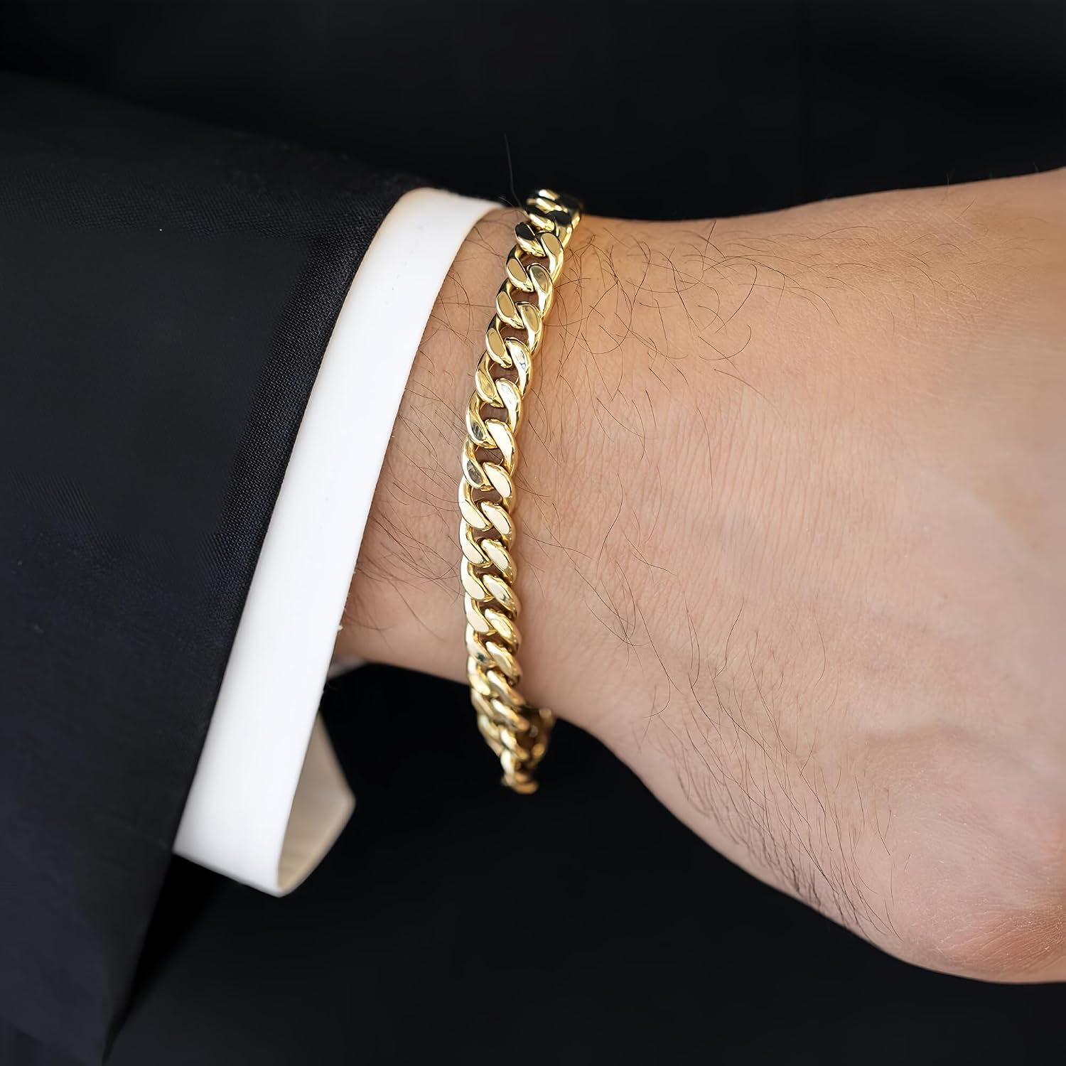 HIKARITO 7mm Gold Cuban Link Chain Bracelet for Men ＆ Women,14K Gold Bracelets Chain for Women & Men Chains for Mens Cuban Chains Bracelet Secure Buckle Hypoallergenic Trendy Dainty Jewelry Gifts Size( 7.5/8/8.5 in)