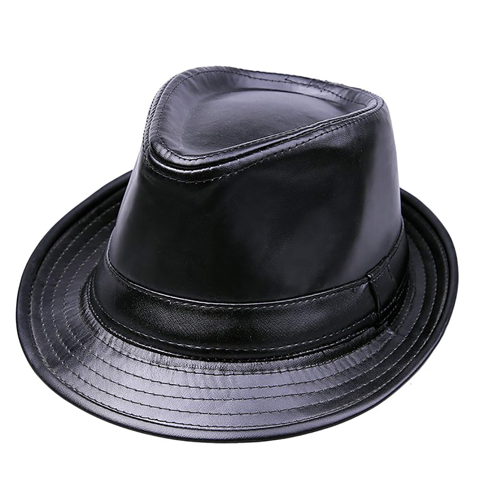 nster Winter Hats,Mens Leather Jazz Hat Sheepskin Fedora Trilby Hat Retro Party Bowler Autumn and Winter
