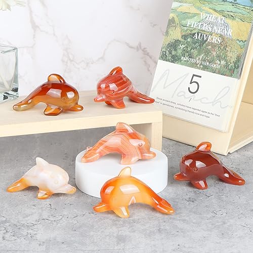 Miniatura 4 de Figura de delfín de cristal de cornalina de 2.5 pulgadas, coleccionables, regalos de delfines para mujeres, estatua de escultura de animales