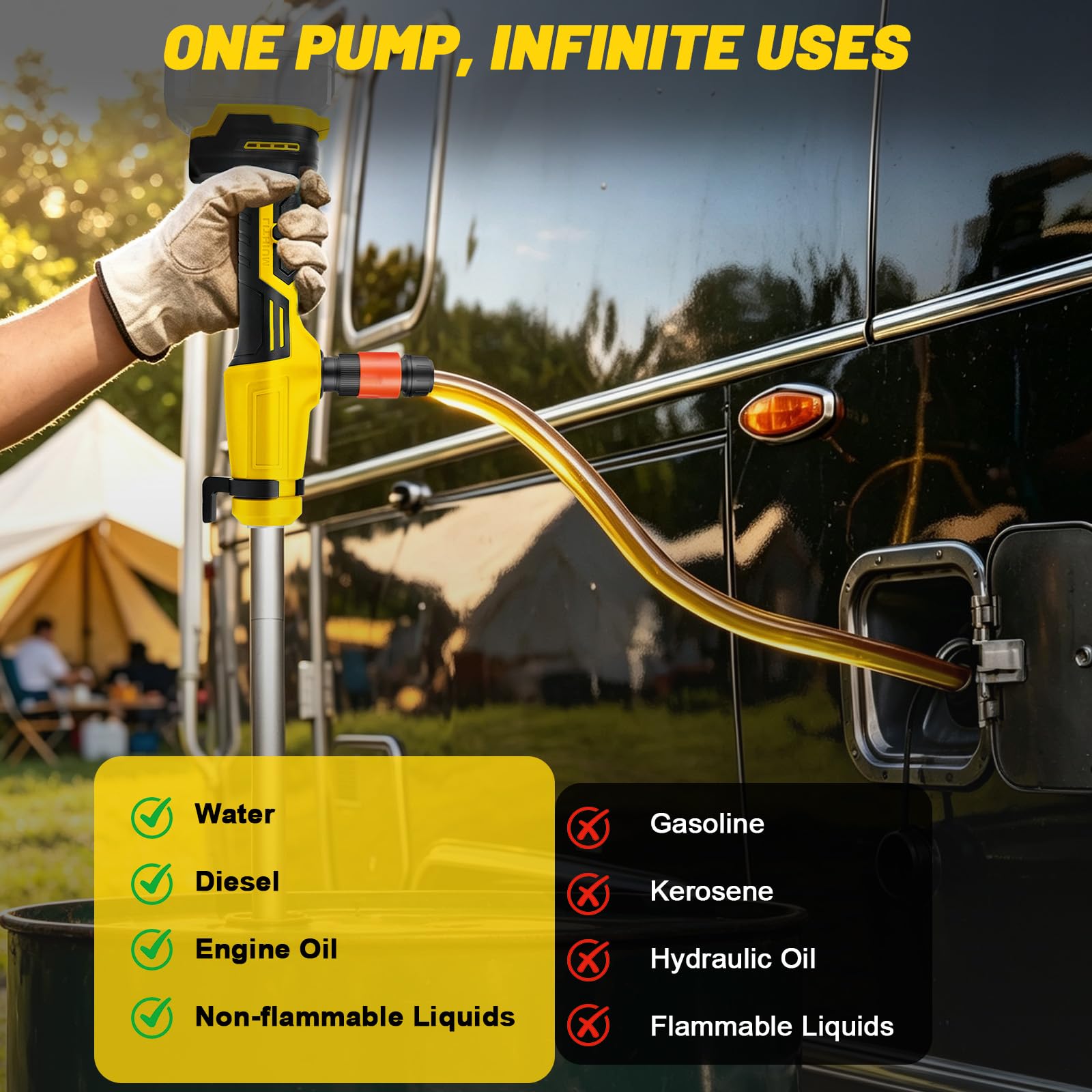 Akku-Regenfasspumpe 50 l/min kompatibel mit Dewalt 20V-Akku (ohne Batterie) | tragbare Stabpumpe, mit Sprühkopf und 1,5 m langem Schlauch, für Pools, Gärten, Teichen, Fässern
