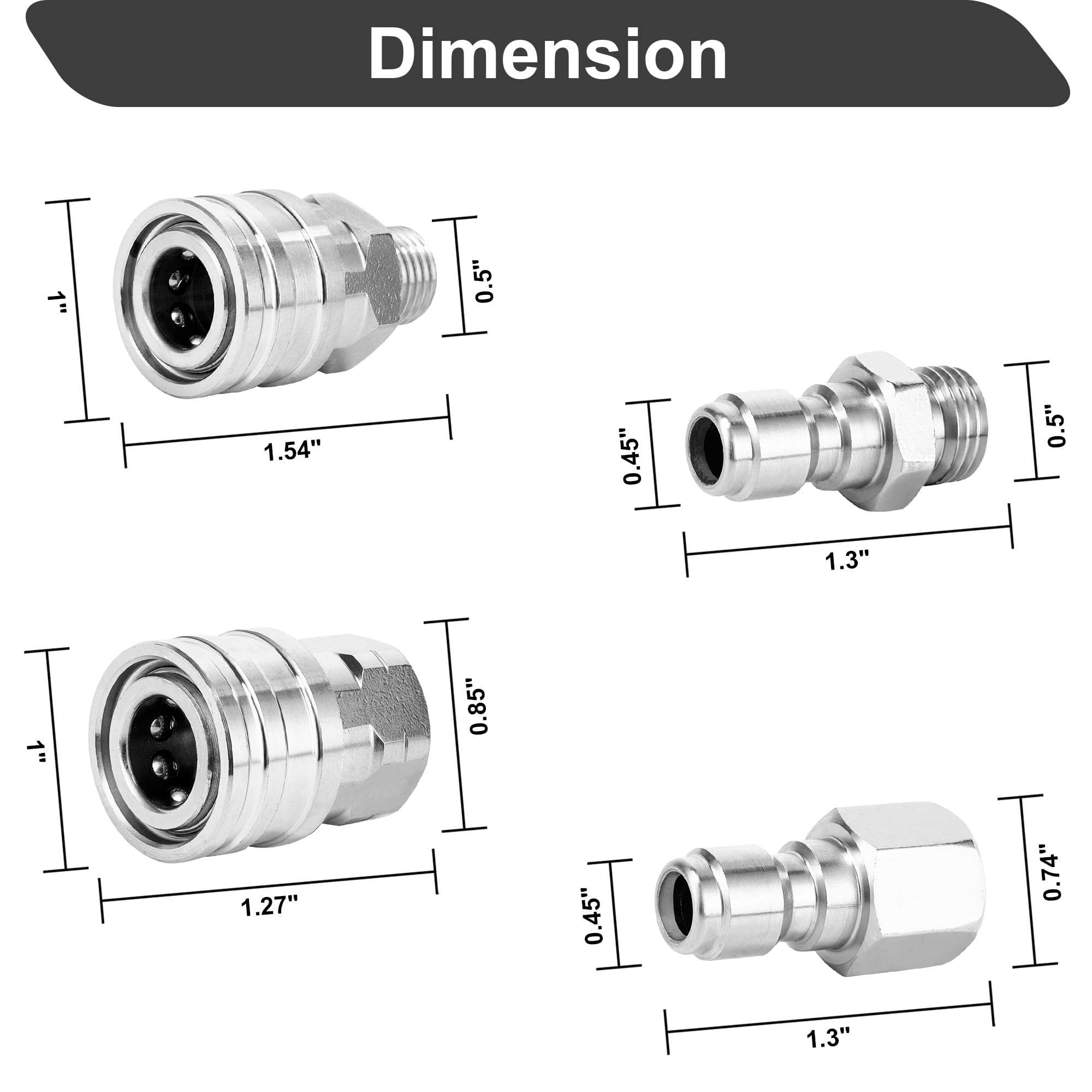 POWER TOWN Accesorios de lavado a presión de conexión rápida de 1/4 pulgadas, juego de adaptadores de lavadora a presión con NPT hembra y macho de 1/4 pulgadas, acero inoxidable