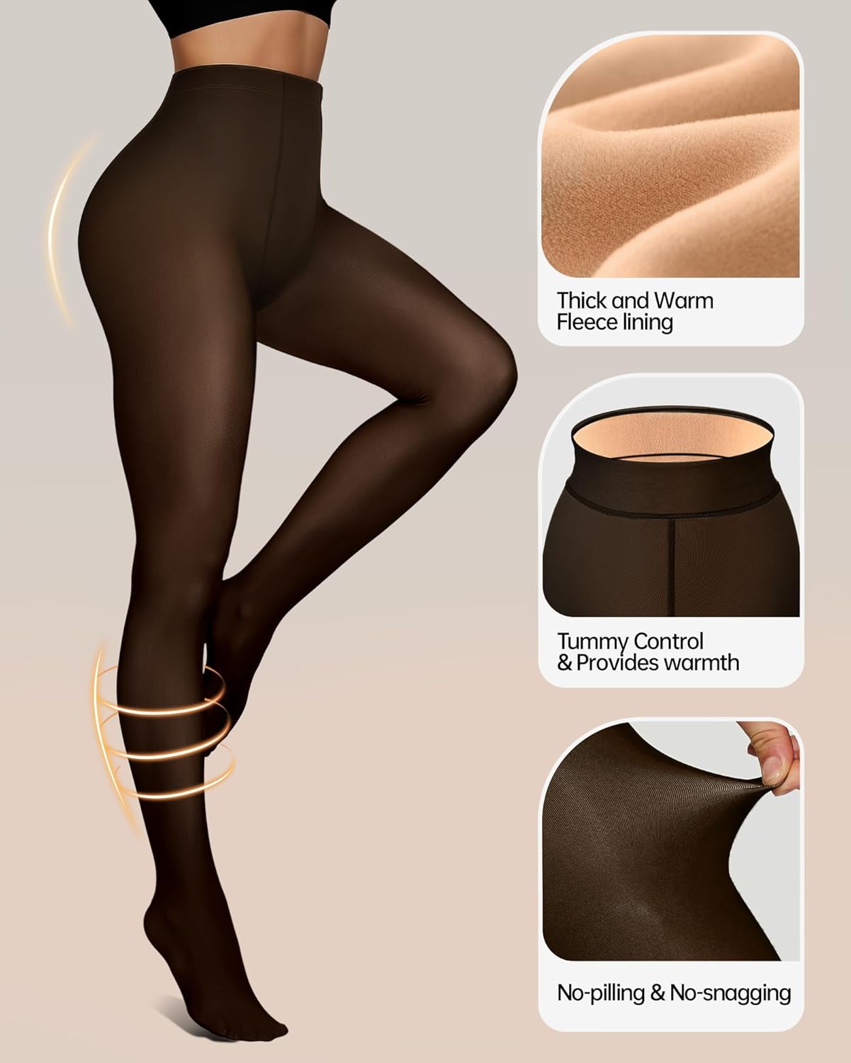 OEAK Womens 2 Pack Fleece Lined Tights Fake Translucent Pantyhose Thermal Opaque High Waisted Leggings Footed Sheer Tights - Image 2