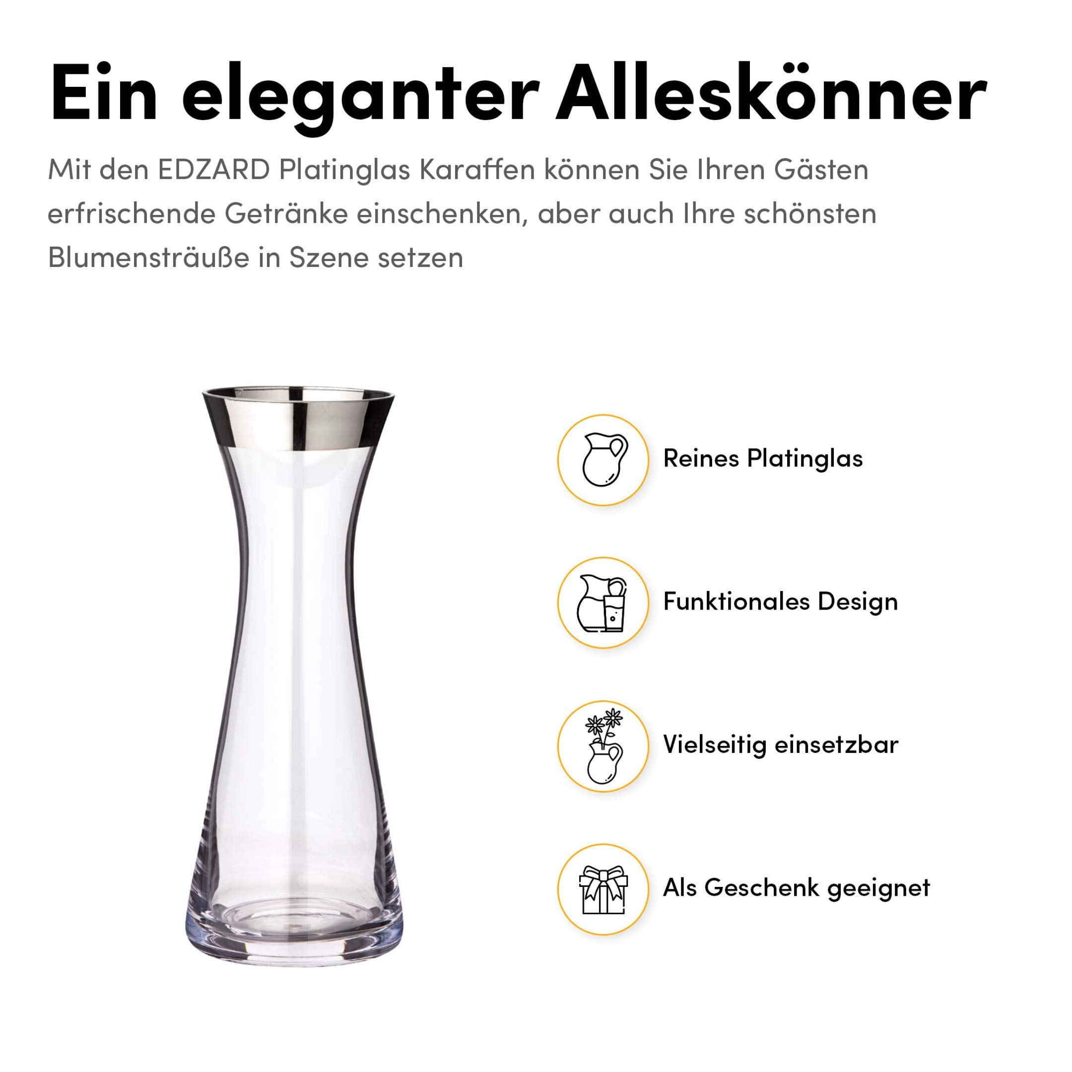 EDZARD Jarra "Hendrik" de cristal de platino, 0,8 litros, altura 27 cm