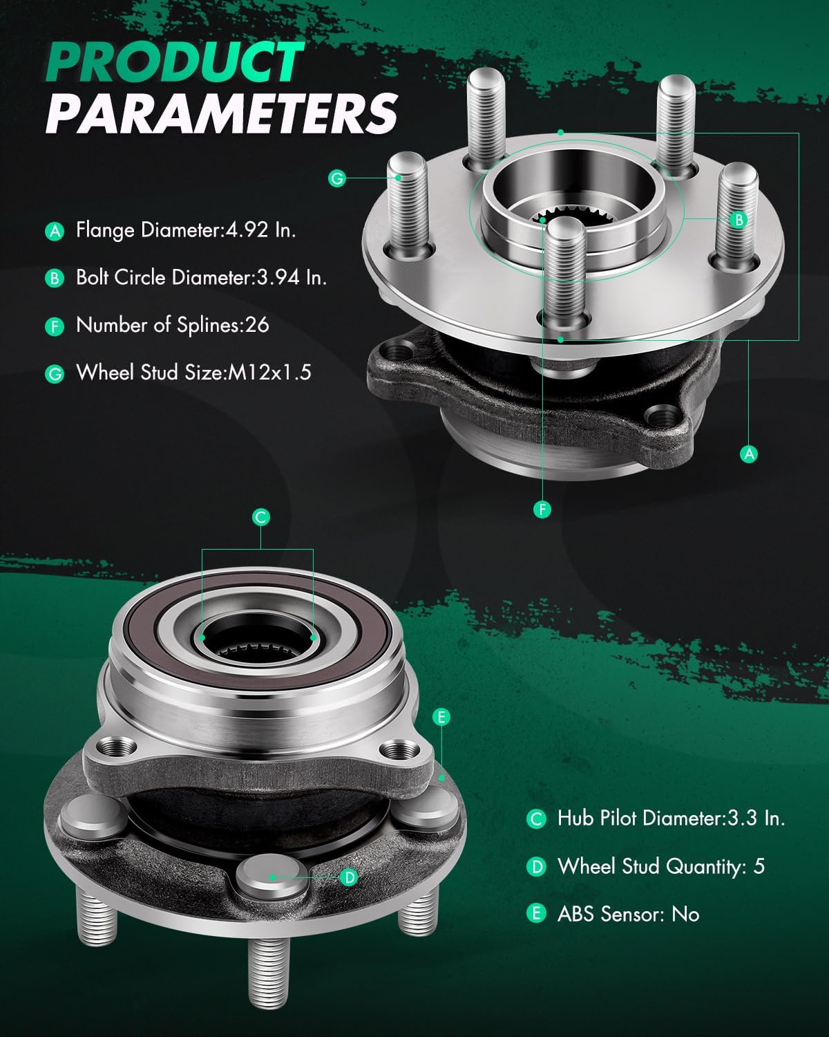 SCITOO 513287 New Front Wheel Bearing Hub fit 2010-2015 for Toyota Prius 2011-2017, for Toyota Prius Plug-in 2012-2015, for Lexus CT200h 5 Lugs Axle Hub Assembly Kit W/NO ABS 1-Pack