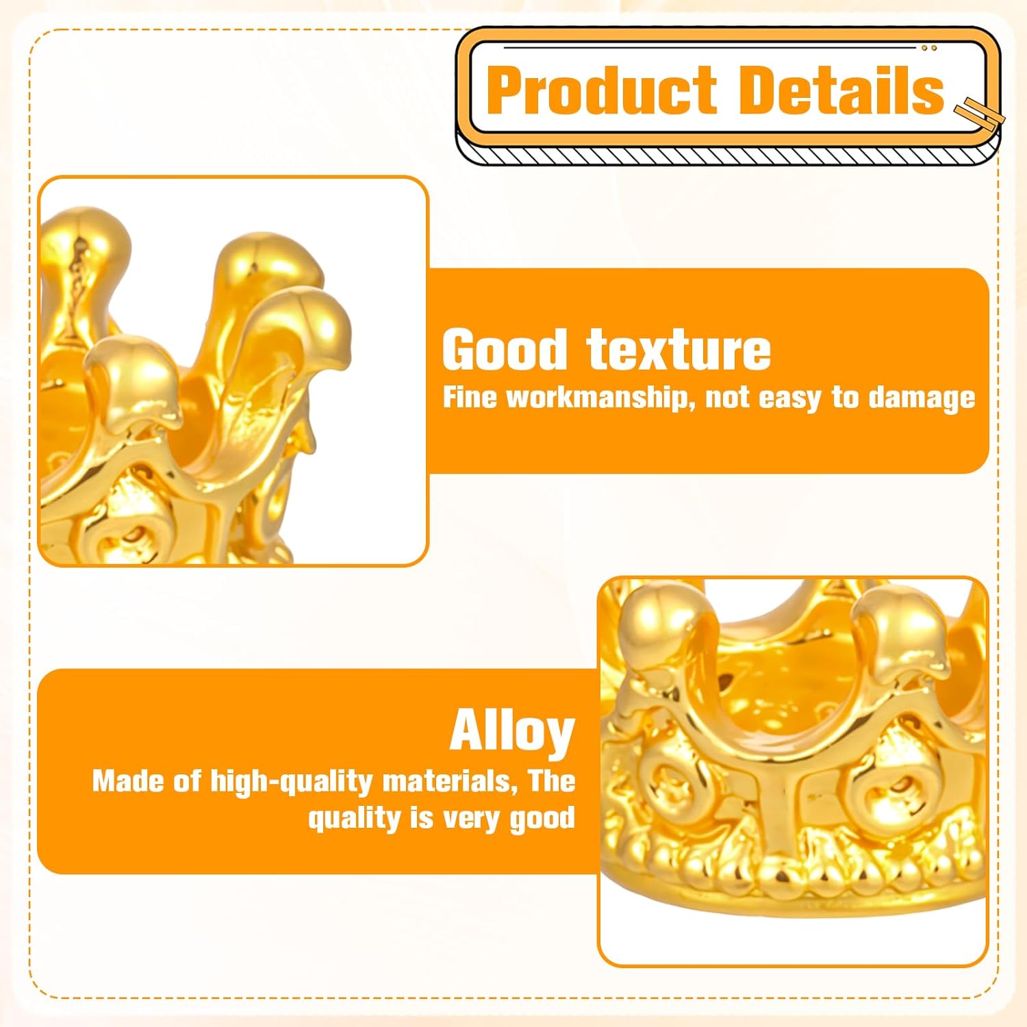 100PCS Gold Mini Crown Charms for Jewelry Making, Vintage Crown Beads Bulk, Large Hole Spacer Beads for Crafts, DIY Craft Supplies for Necklace Bracelet Earring Making, Handmade Jewelry - Image 3