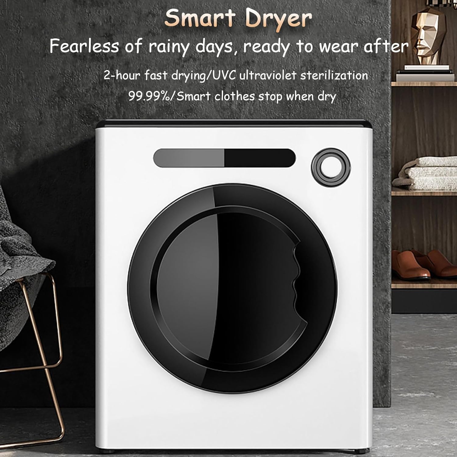 Tumble Dryer, Compact Laundry Dryer, Small & Lightweigh, Large Capacity, Compact Clothes Dryer, for Small Space, Apartment, Dormitory, Bedroom,White