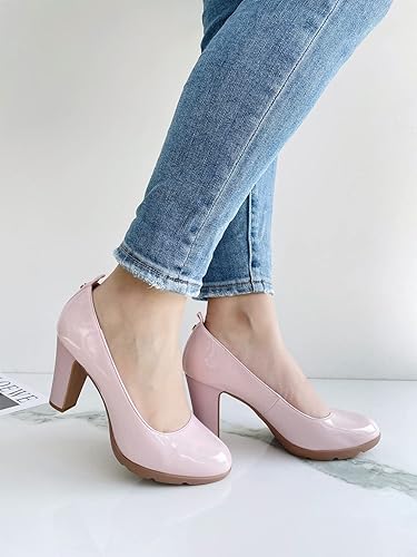 Miniatura 5 de JENN ARDOR Zapatos de tacón alto con punta redonda cerrada para mujer, zapatos de tacón alto de cuero de 3 pulgadas