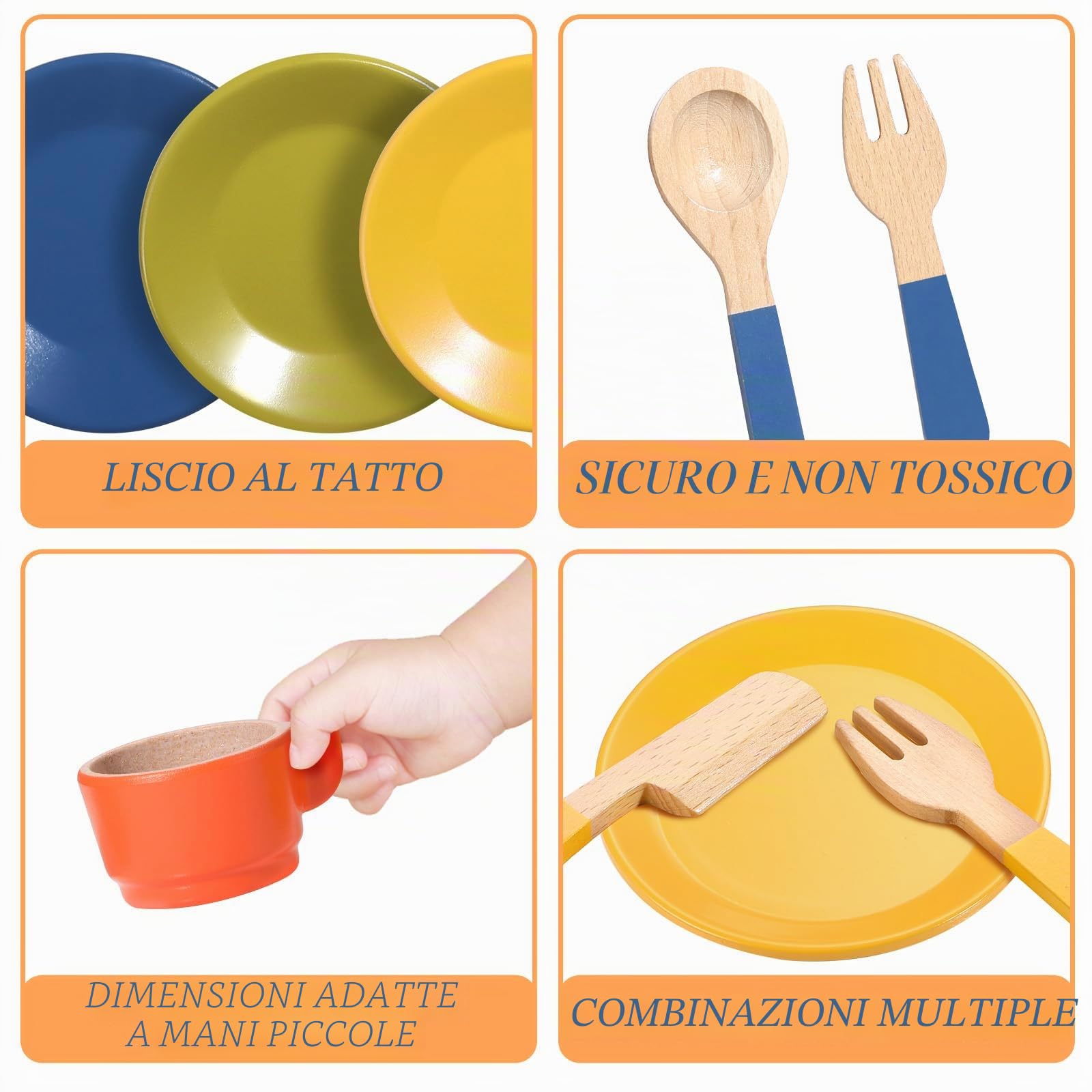 GAGAKU Set di cibo da gioco in legno per la cucina dei bambini, giocattoli Montessori in legno con piatti e piatti per bambini ragazzi e ragazze regali