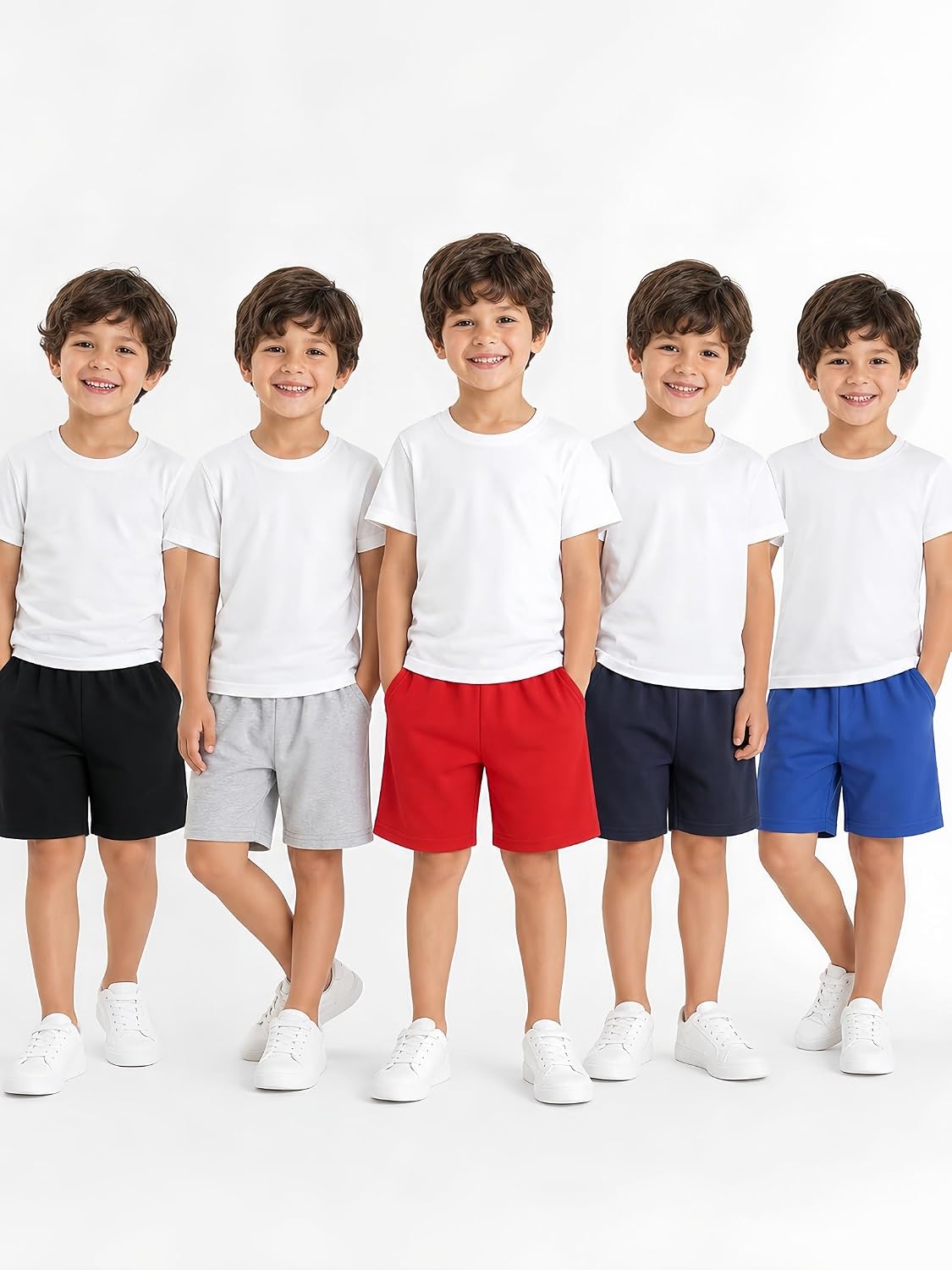 5-Pack Casual Toddler Boys Cotton Shorts Soft with Pockets Pull-On | 5-pack casual activewear for toddler, little & big boys. Premium breathable summer clothing for school, sports & daily play.