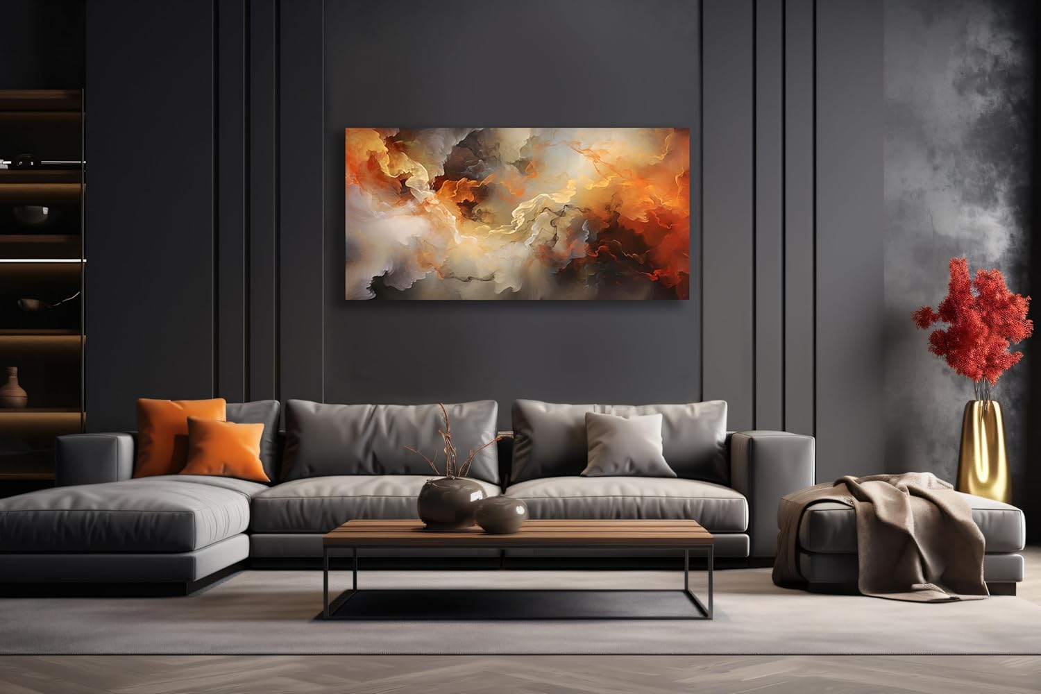 VHMING Abstract Wall Art Home Decor Orange Artwork Wall Art Prints Canvas Painting Wall Decor for Living Room Bedroom Office Decoration 20"x40"