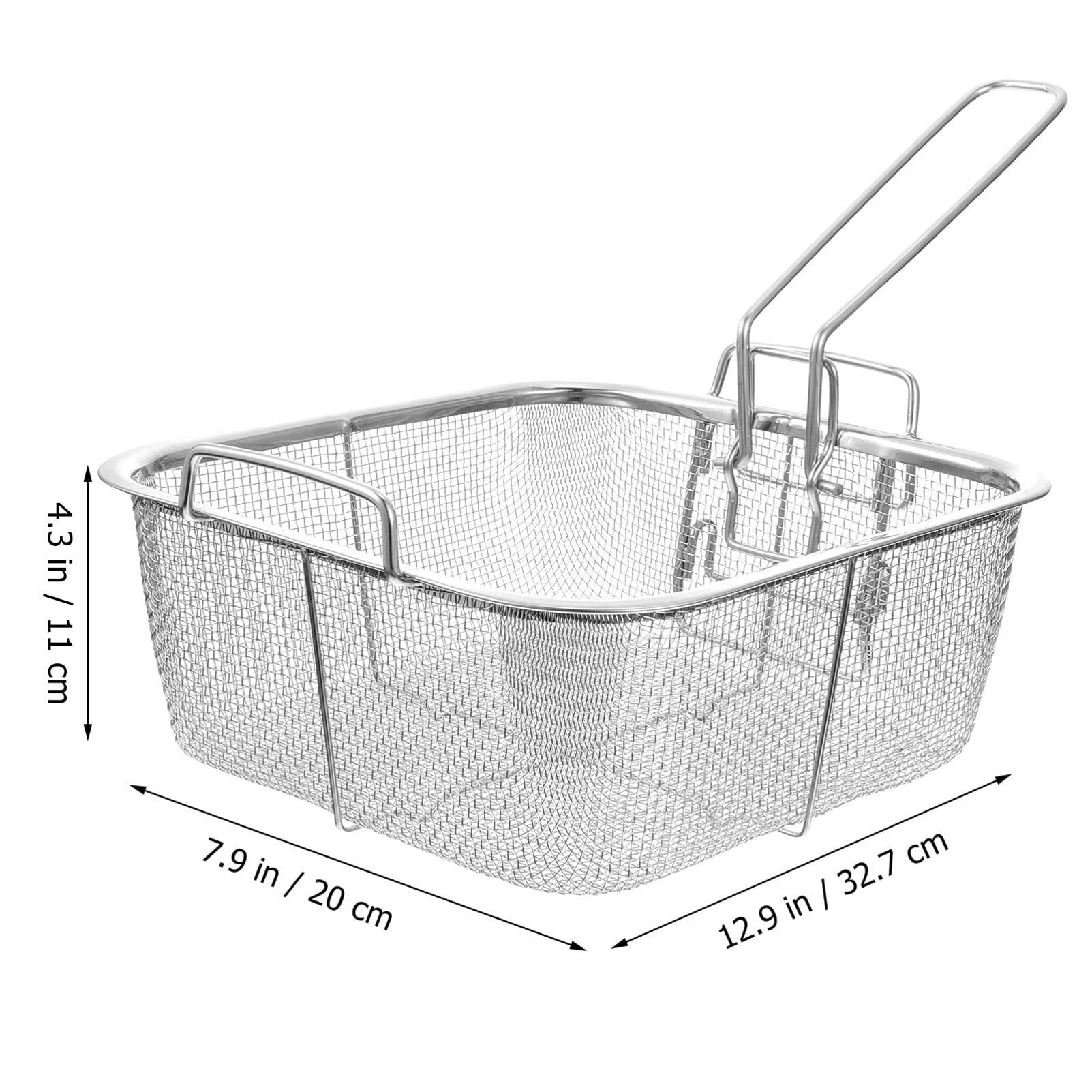 Frites à Frire Outil de Cuisson Panier à friture en Acier Inoxydable avec poignée, Panier carré Fryer Basket(32.7X20CM)