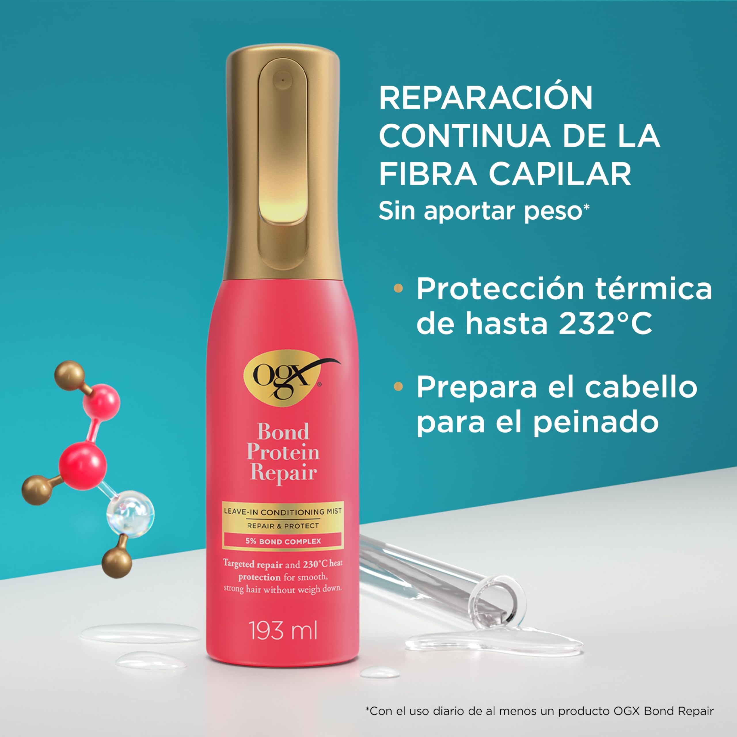 OGX Bond Protein Repair Leave in Conditioner Mist 193 ml protector térmico 230°C cabello seco dañado