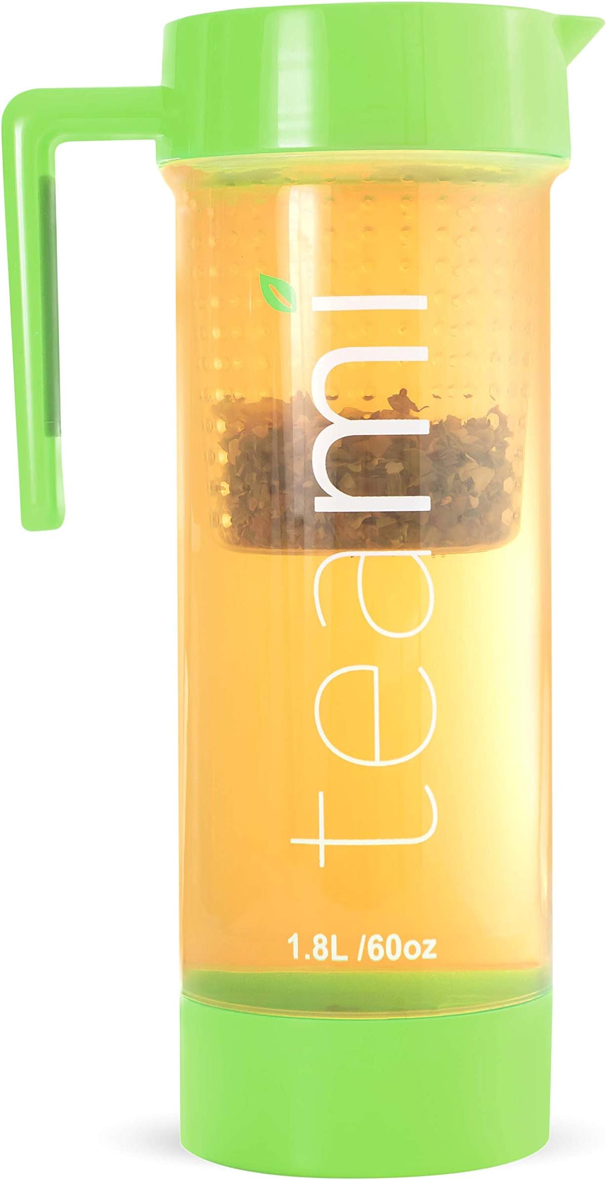 Tea Pitcher with Lid - Infuser Strainer Carafe - Perfect for Teas, Juices, Lemonade, Fruit, or Sangria - 60 Ounces (Green)