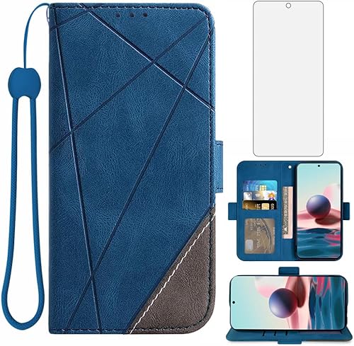 Asuwish Compatible con Xiaomi Redmi Note 1010S 4G Funda tipo cartera y protector de pantalla de vidrio templado, cubierta abatible, soporte para