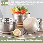Umite Chef Mixing Bowls with Airtight Lids 6 Piece Stainless Steel Metal Nesting Storage Bowls, Non-Slip Bottoms Size 7, 3.5, 2.5, 2.0,1.5, 1QT, Great for Mixing & Serving (Khaki}