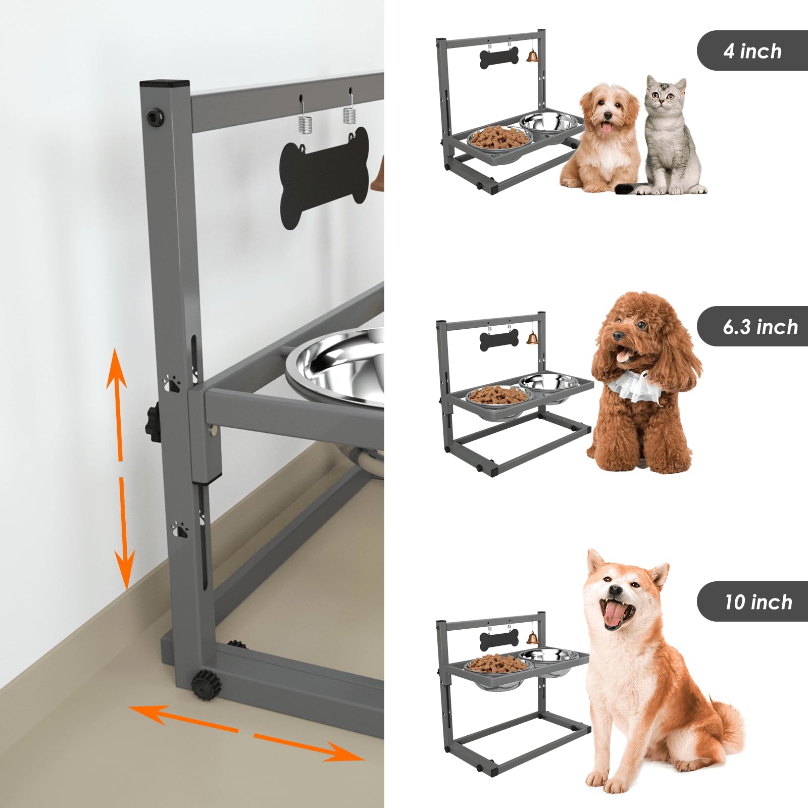 SHAINFUN Cuencos elevados para Perros pequeños y medianos, Soporte Elevado para Perros con 2 Cuencos de Comida para Perros de Acero Inoxidable, comedero de Altura Ajustable para Cachorros y Gatos,