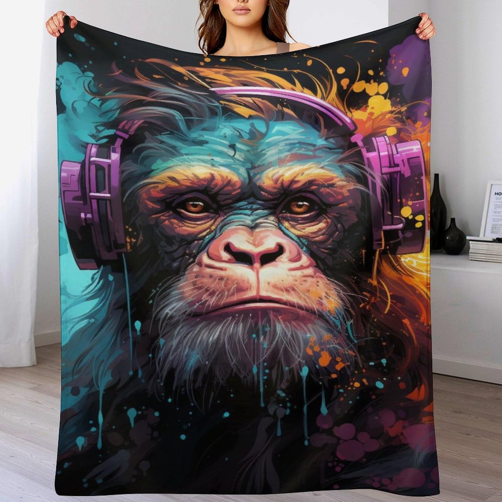 PAZZK Gorilla Blanket Anti Pilling Throw Blankets Cozy Durable Blankets for Office Couch Cinema Gifts Quality Washable（140×180cm）
